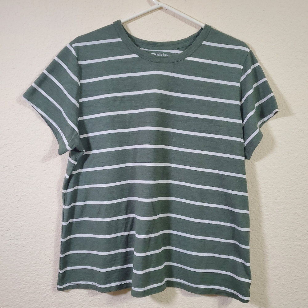 Time and Tru Green White Short Sleeve Stripe Womens Shirt Plus Size XXL  Great P